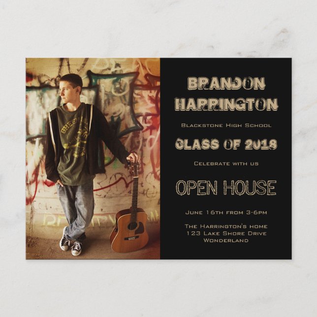 Guy Grad Grunge Photo Open House Invitation (Devant)