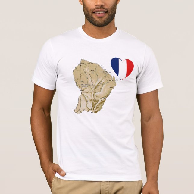 Guyane Drapeau Coeur et carte T-shirt (Devant)
