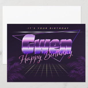 Gwen prénom nom carte rétro lilas anniversaire