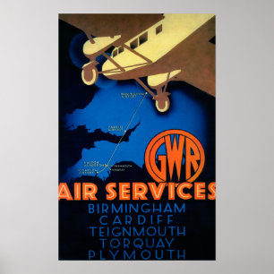 GWR Air Services Poster Vintage Europe