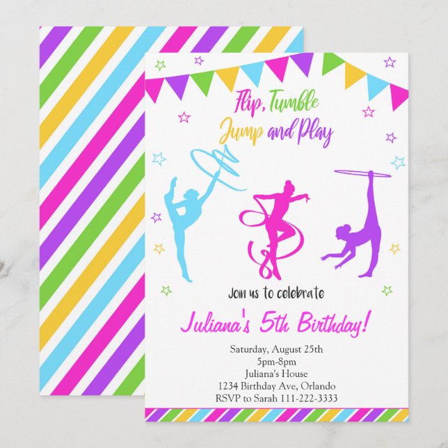 Gymnastic Birthday Invitation (Devant / Derrière)