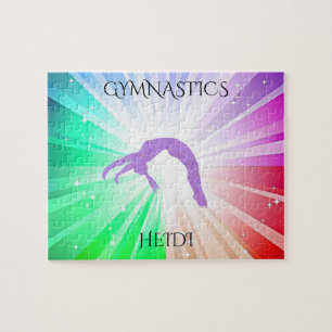 "GYMNASTICS" éclaire le puzzle avec la gymnaste.