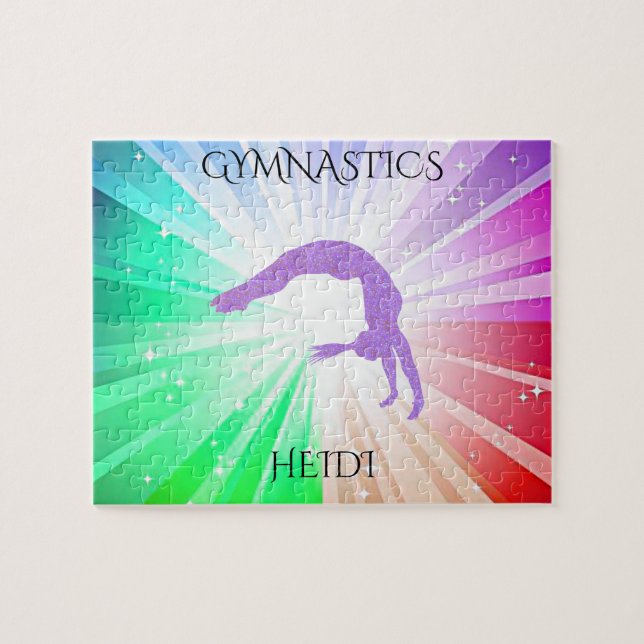 " GYMNASTICS" lights puzzle with gymnast. (Horizontal)