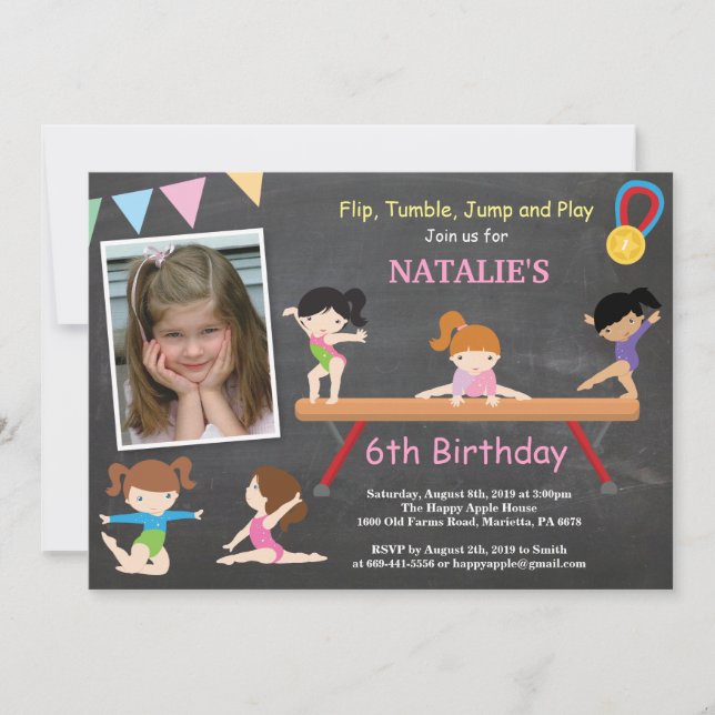 Gymnastique Anniversaire Invitation Pink Gym Party (Devant)