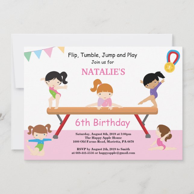 Gymnastique Invitation Anniversaire Gymnastique Ro (Devant)