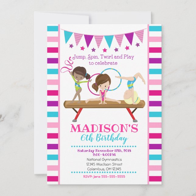 Gymnastique Invitation d'anniversaire / Fille / Tu (Devant)