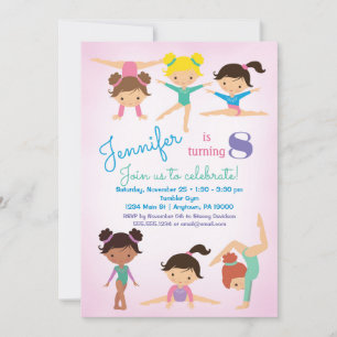 Gymnastique Invitation d'anniversaire - Filles ros