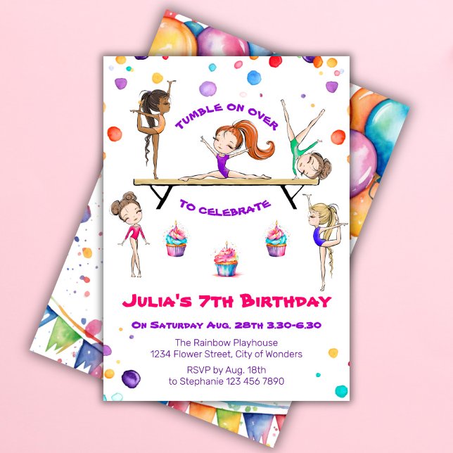 Gymnastique Invitation d'anniversaire | Gymnastiqu (Créateur téléchargé)