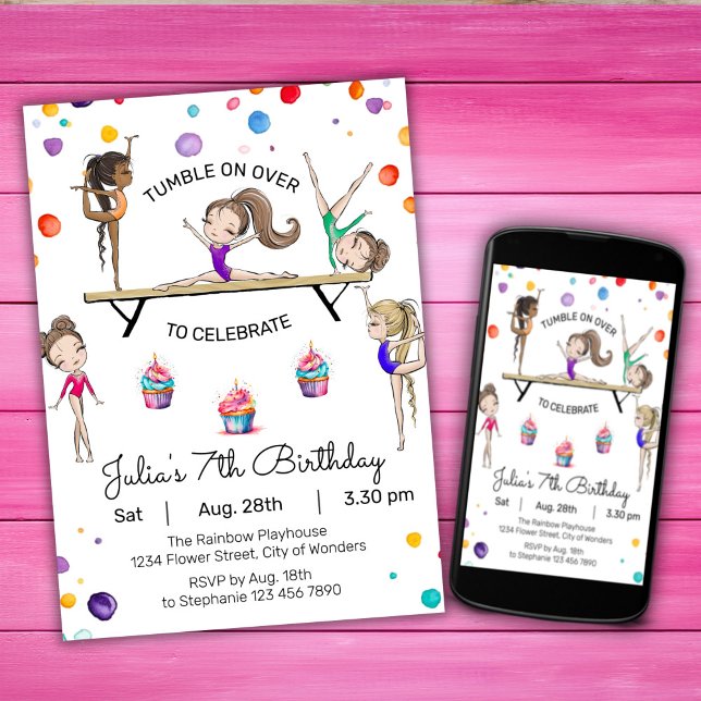 Gymnastique Invitation d'anniversaire | Gymnastiqu (Créateur téléchargé)