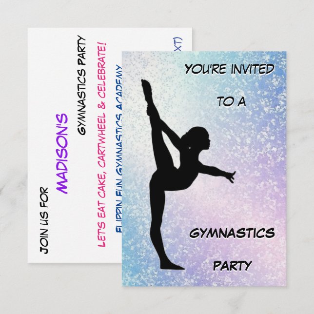 Gymnastique Party Shimmer Invitation (Devant / Derrière)