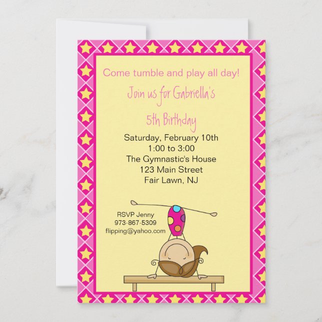 Gymnastique Stick Figure Anniversaire Invitation (Devant)