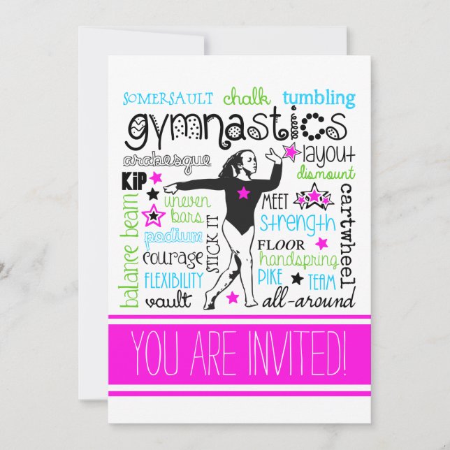 Gymnastique Typographie Parti Invitation (Devant)