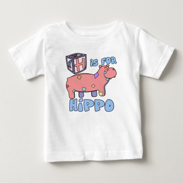 H est pour le T-shirt de bébé d'hippopotame (Devant)