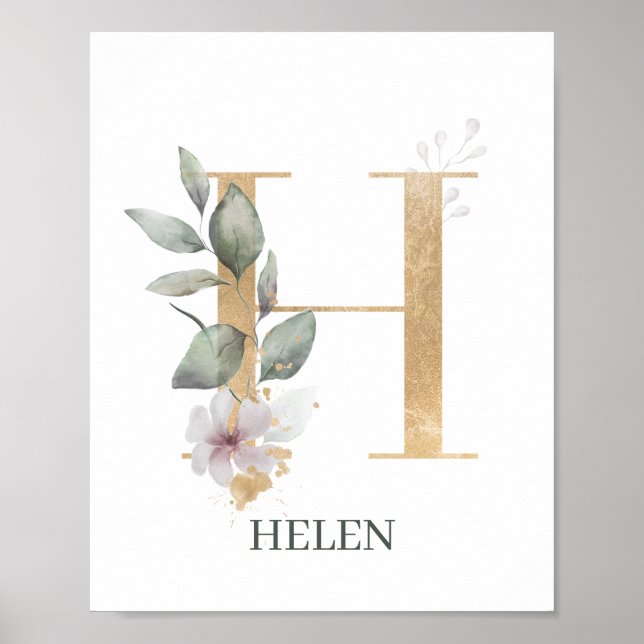 H Monogram Floral Personalized Poster (Devant)