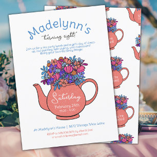 Habille Tea Party Filles Anniversaire Invitation