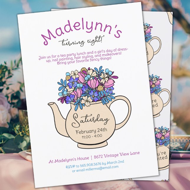 Habille Tea Party Filles Anniversaire Invitation (Créateur téléchargé)