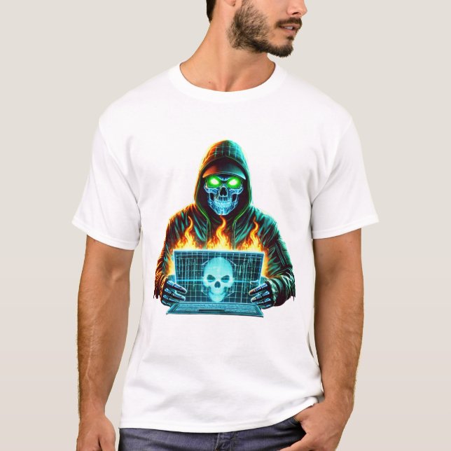 Hacker crâne néon - T-shirt Cyber Glitch Warrior (Devant)