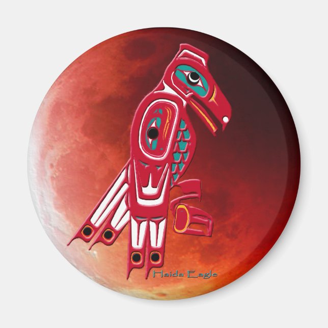 HAIDA EAGLE & RED MOON Magnet d'art amérindien (Devant)