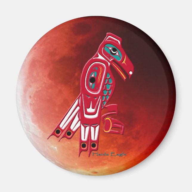 HAIDA EAGLE & RED MOON Magnet d'art amérindien (Devant)