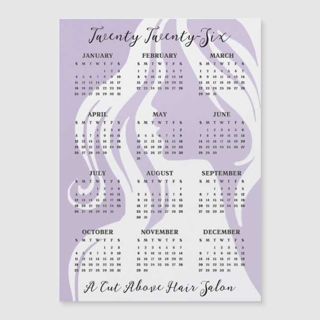 Hair Salon Design 2026 Calendar Magnetic Card (Devant)
