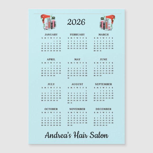 Hair Stylist Design 2026 Calendar Magnetic Card (Devant)