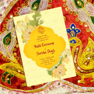 Haldi pithi fleurs de lotus jaune invitation modèl