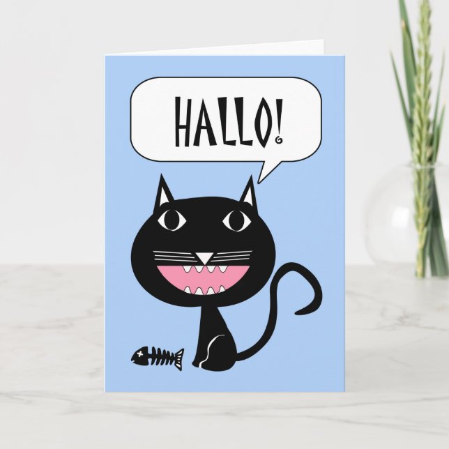 Hallo ! Bonjour carte écrite en néerlandais, chat  (Devant)