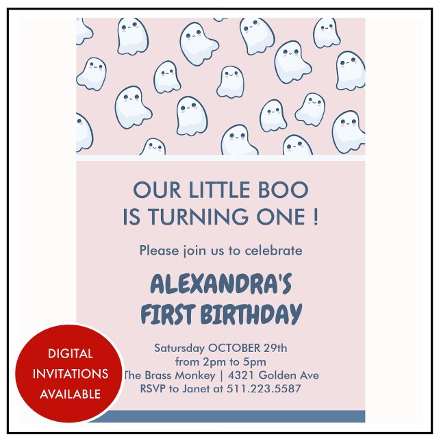 Halloween 1er anniversaire invitations fille fantô (Halloween-1st-birthday-invitations-ghost-girl-1)