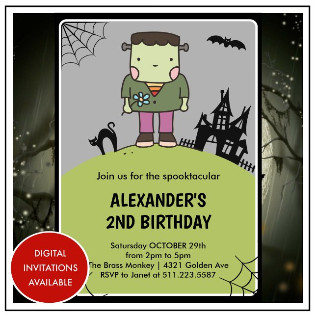 Halloween 2e anniversaire invitations mignon Monst (halloween-2nd-birthday-invitations-cute-spooktacular-1)