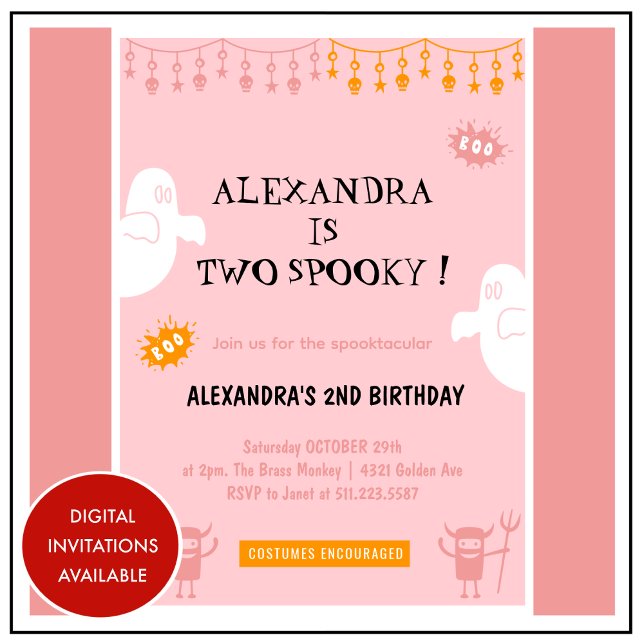 Halloween 2e anniversaire Invitations parloctacula (Halloween-2nd-Birthday-Invitations-Spooktacular-PINK-1)