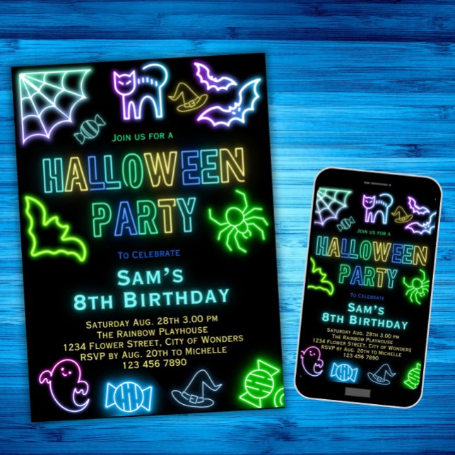Halloween Anniversaire Invitation Enfants Neon Par (Créateur téléchargé)