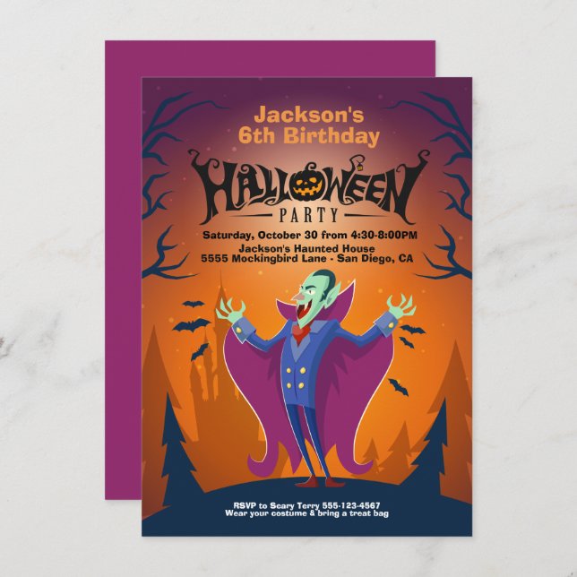Halloween Anniversaire Nombre Dracula invitations (Devant / Derrière)