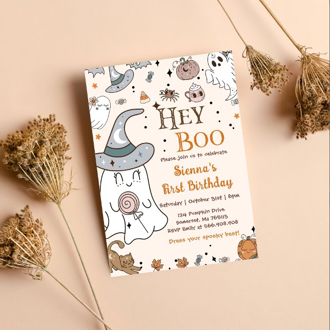 Halloween Anniversaire Soirée Hey Boo Invitations (Créateur téléchargé)