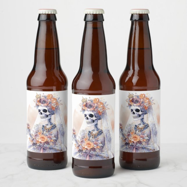 Halloween Aquarelle Squelette Bière Étiquettes (Bouteilles)