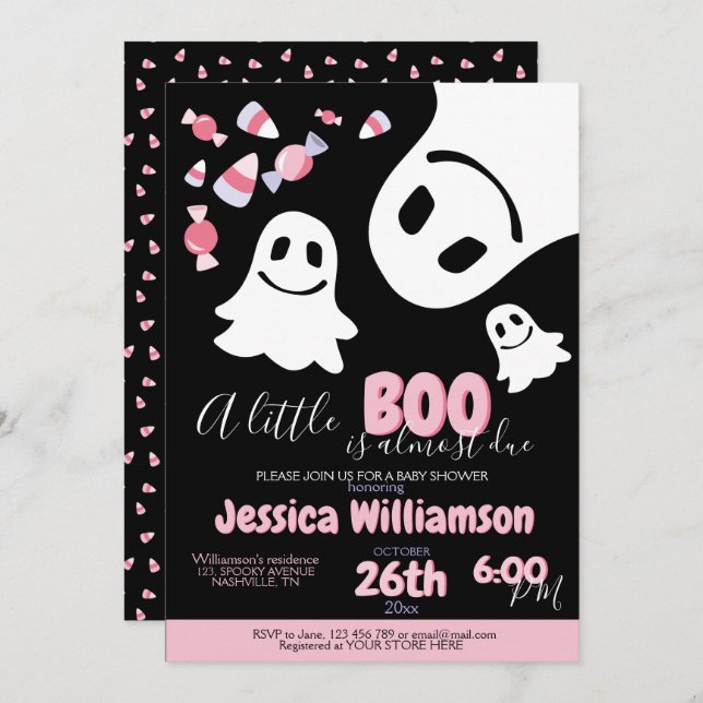 Halloween Baby Girl Douche Un petit Boo Invitation (Devant / Derrière)