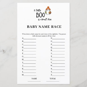 Halloween Baby Name Race Baby shower Jeu
