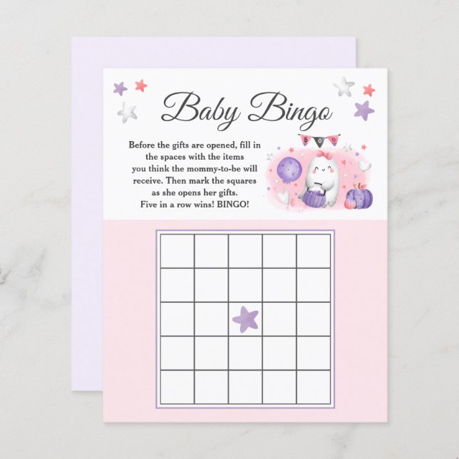 Halloween Baby shower fille rose Bingo Jeu (Devant / Derrière)