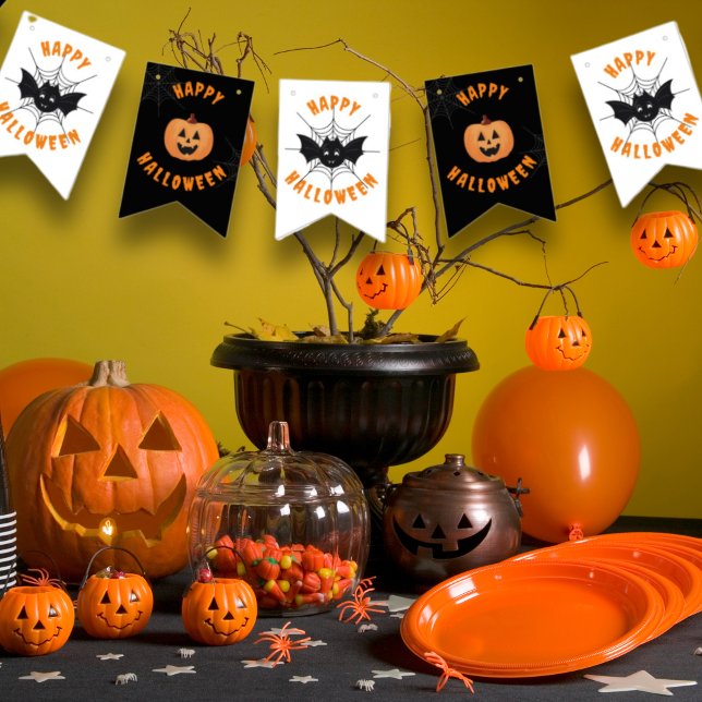 Halloween Black & Orange Party Buncher drapeaux (Black & Orange Halloween Party Bunting Flags.)