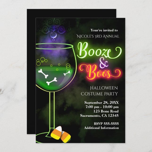 Halloween Booze et Boos Cocktail Party Invitation (Devant / Derrière)
