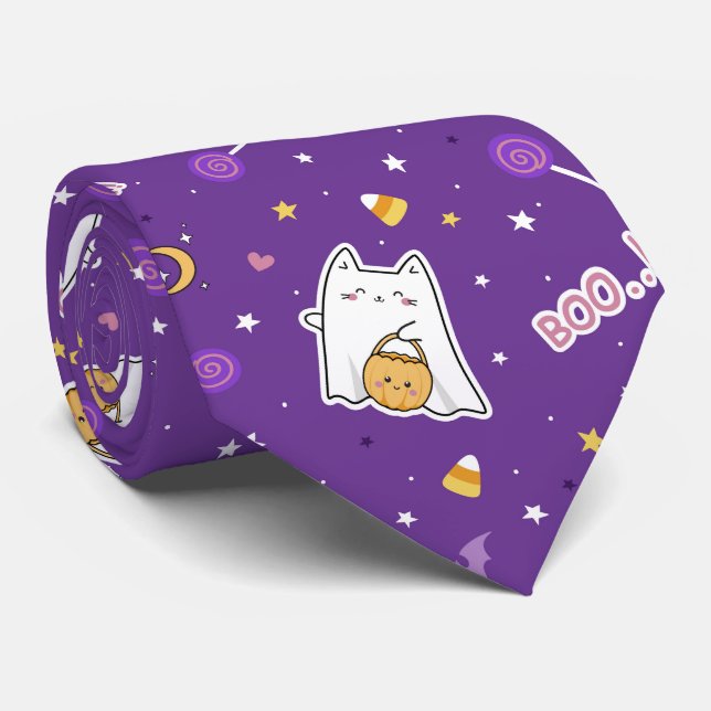 Halloween Cat Ghost Cravate (Roulé)