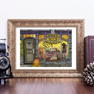 Halloween Chat et Livre Boutique Aquarelle Poster