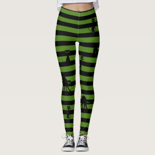 Halloween Chat noir & Bandes Leggings Vert olive