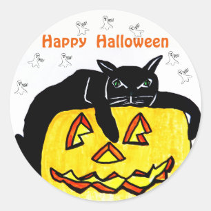 HALLOWEEN CHAT NOIR ET autocollants CITROUILLES
