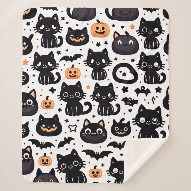 Halloween chat noir motif sherpa couverture (Devant)