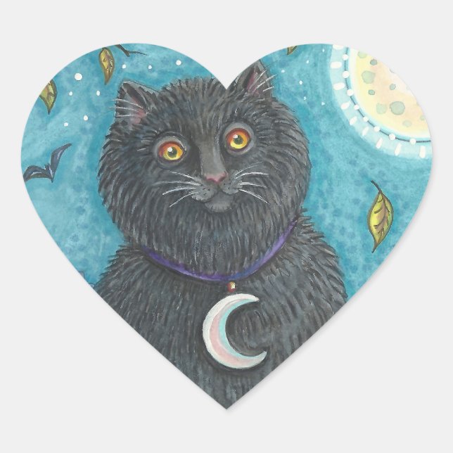 HALLOWEEN CHAT NOIR STICKERS SHEET Coeur (Devant)