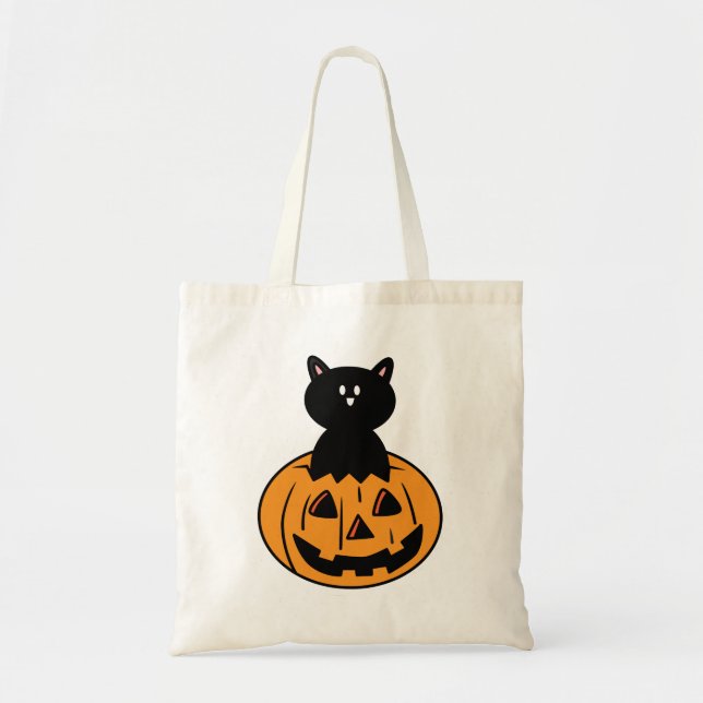 Halloween Chat Noir Tricoter Ou Traiter Sac Hallow (Devant)