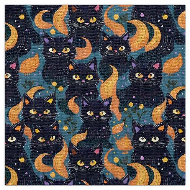 Halloween chats noirs tissu mignon (Échantillon)