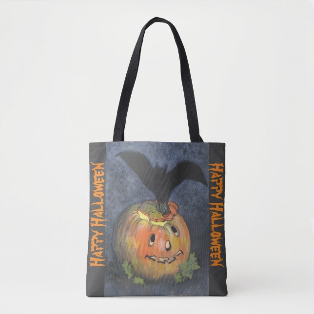 Halloween chauve-souris et Citrouille Sac fourre-t (Devant)
