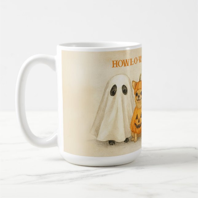 Halloween Chihuahua Mug – Cute Ghost, Pumpkin,  (Gauche)