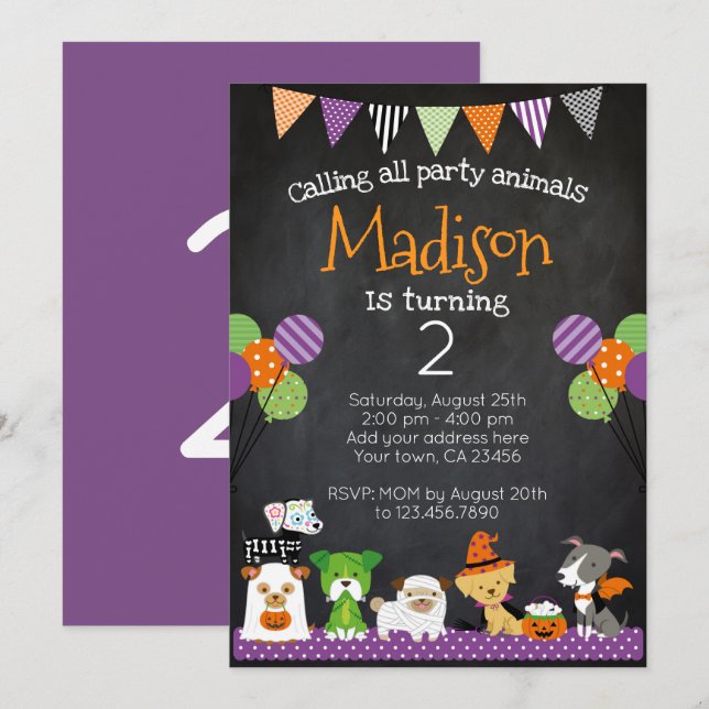 Halloween Chiots Anniversaire Invitation (Devant / Derrière)